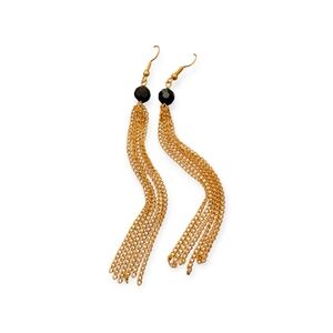 Long chain tassel earrings in gold tone